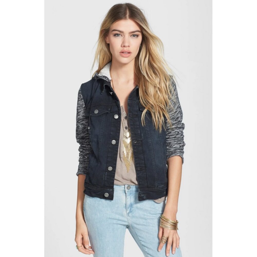 Free People Black and Gray Jean Jacket